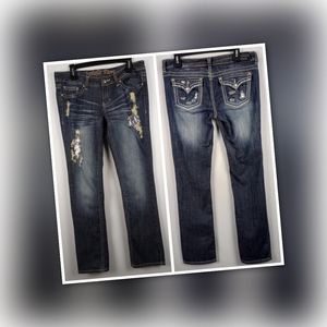Antique Rivet 30 Distressed/Sequins Straight Leg Jeans